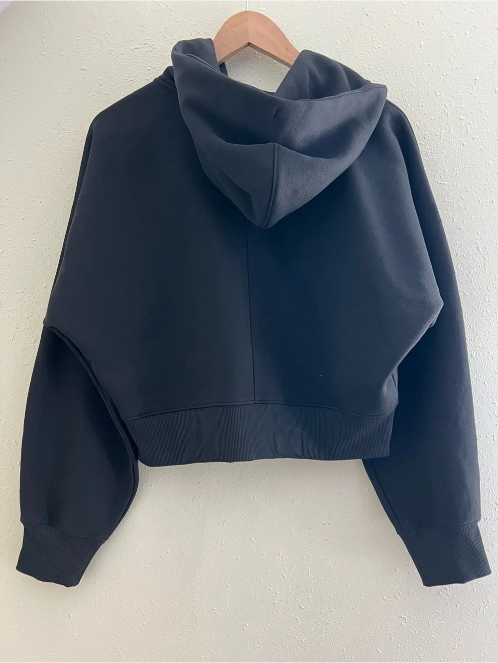 New Everlane LUXE FLEECE FULL-ZIP CROPPED HOODIE Black Size S